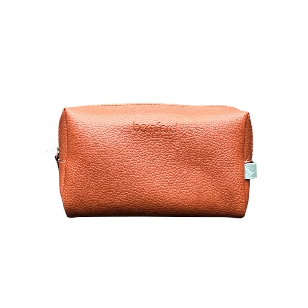 Sealed Cathay Pacific Business Burnt Orange Leather Amenity Pouch by Bamford